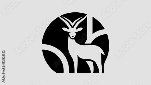 Logo Graceful Gazelle Silhouette with Curved Horns, Tensed Legs, and Sunset Glow