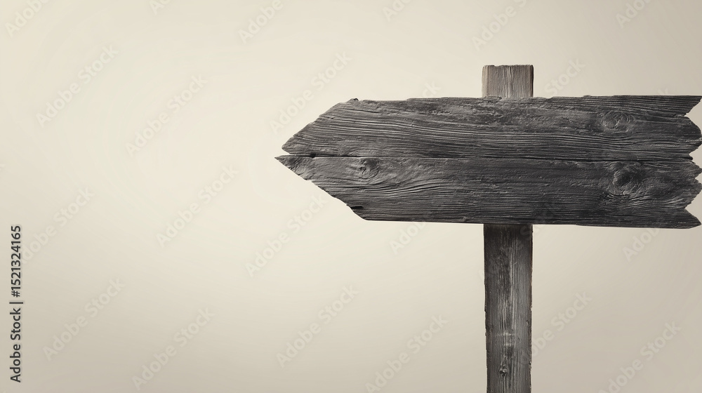 Naklejka premium Wooden arrow signpost with rustic texture, simple design. Symbolizing direction and choices in life.