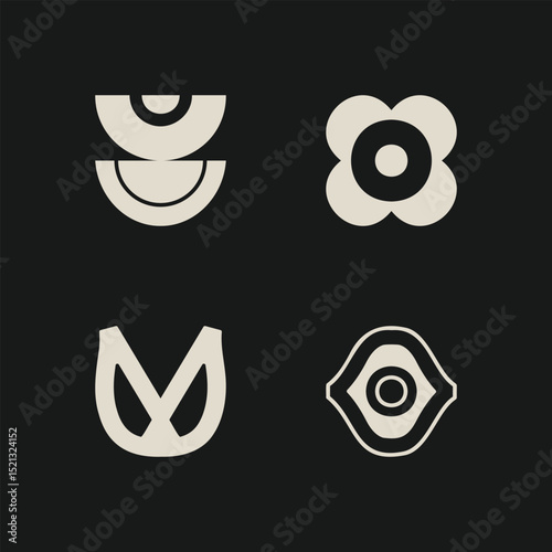 Mid century modern flowers vectors. Simple geometric icons. 
