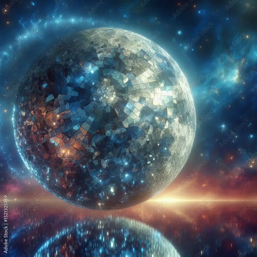 Obraz premium A moon Reflecting distorted starscapes