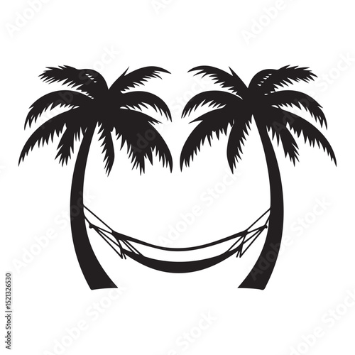 Relax hammock silhouette vector illustration, Relaxing Hammock Between Two Palm Trees Silhouette Illustration