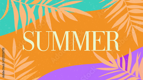 Summer themed background with palm leaves and bright colors in an abstract design for a seasonal feel