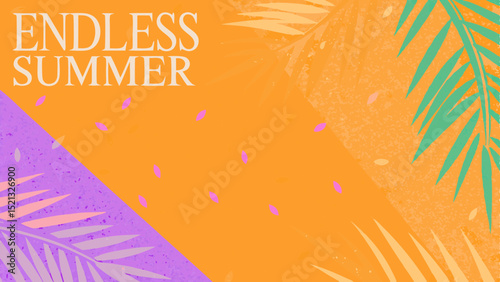 Endless summer themed background with palm leaves and a vibrant color palette for a tropical feel