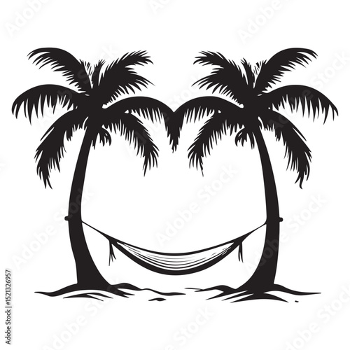 Relax hammock silhouette vector illustration, Relaxing Hammock Between Two Palm Trees Silhouette Illustration