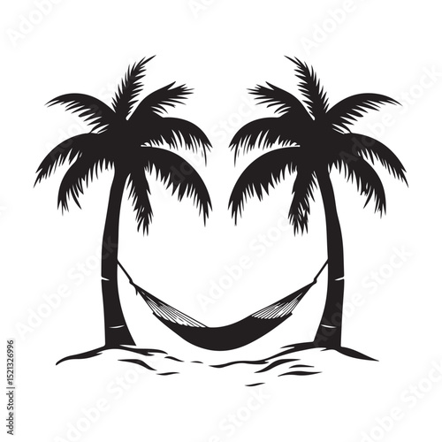Relax hammock silhouette vector illustration, Relaxing Hammock Between Two Palm Trees Silhouette Illustration