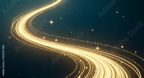 輝く金色の光の道が描く幻想的な抽象背景