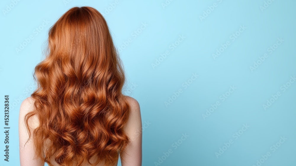 A stunning view of long, wavy red hair cascading downwards, set against a soft blue background, highlighting the richness of the hair color and texture in perfect harmony. A stunning view of long, wavy red hair cascading downwards, set against a soft blue background, highlighting the richness of the hair color and texture in perfect harmony.