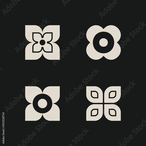 Mid century modern flowers vectors. Simple geometric icons. 