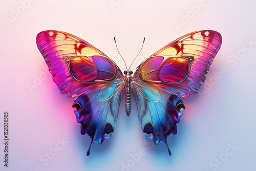 A surrealistic image of a butterfly with wing-shaped glasses.blank templated, rule of thirds, space for text