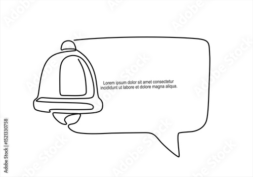 One continuous line drawing of speech bubble with  bell. Elegance logo editable stroke. Doodle monoline vector illustration.	