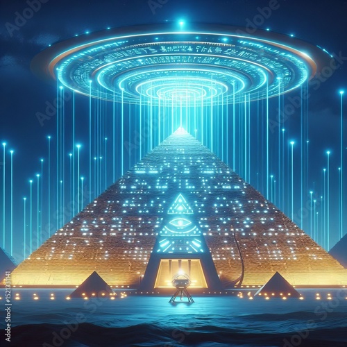 Egyptian Pyramids guiding fictional spacecraft