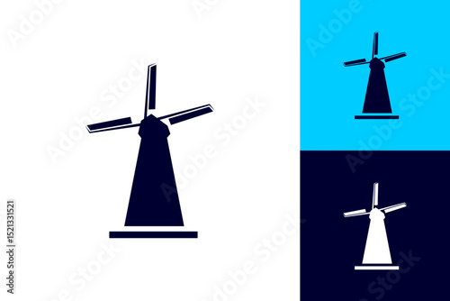 Windmill icon silhouette vintage logo graphic design isolated