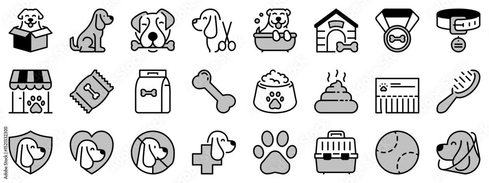Fototapeta premium Icons in two tones about dogs. Pets.