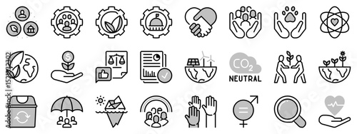 Icons in two tones about Environmental Social Governance.