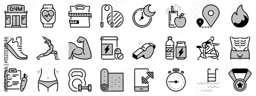 Icons in two tones about fitness.