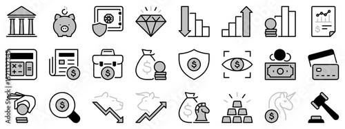 Icons in two tones about finance. Financial concept.