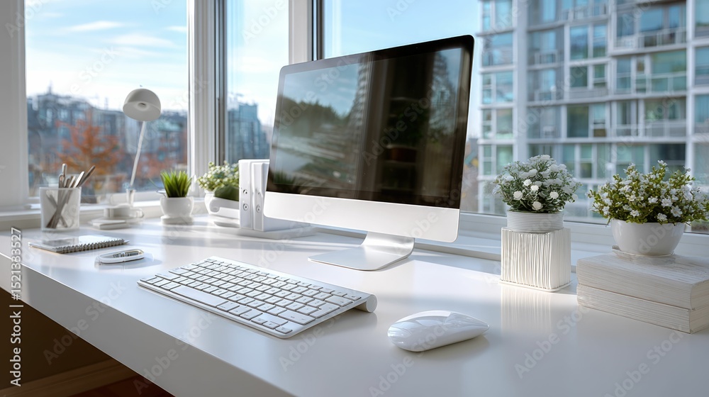 Fototapeta premium Modern Minimalist Office Workspace Desk Setup Inspiration