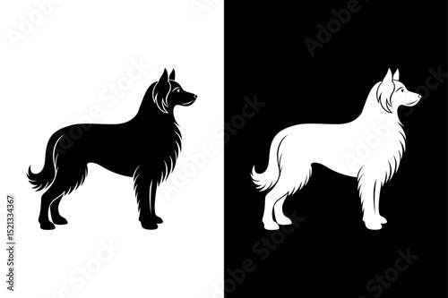 black and white dog silhouette vector icon