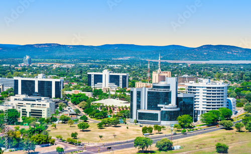 Fototapeta Naklejka Na Ścianę i Meble -  Aerial view of Gaborone city under a clear sky, Gaborone, Botswana