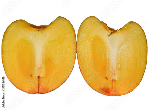 Two pieces of persimmon fruit isolated on white