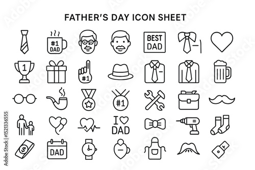 Father's Day Icon Sheet: A meticulously crafted set of icons embodies the essence of Father's Day, including ties, mugs, and trophies, celebrating the bond and love of fatherhood.
