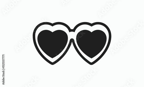 Heart sunglasses icon, black eyewear vector, love shape glasses, minimal sunglasses silhouette, fashion icon design