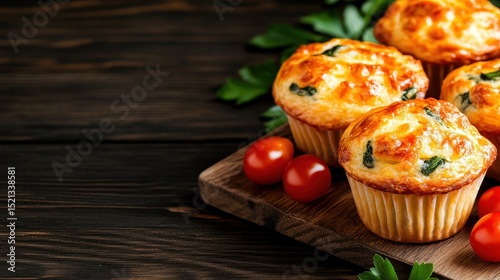 A selection of freshly baked savory muffins filled with spinach and tomatoes, garnished elegantly, representing a healthy choice for breakfast or brunch gatherings.