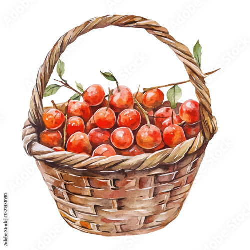 Hackberry Fruit Basket, watercolor painting vector, high quality, isolated on a white background.