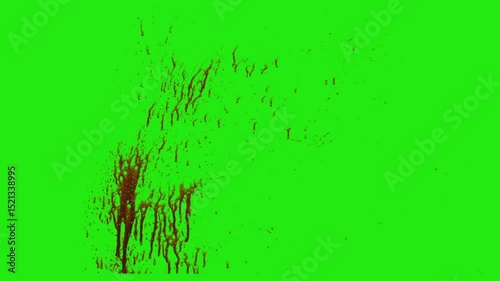 Blood burst on green screen, Blood Splatter on wall on Green Screen, horror medical science Halloween anatomy surgery healthcare and spooky visual effects, splash of blood blood drops falling 4K	