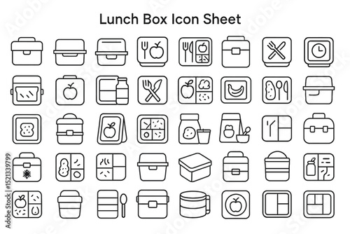 Lunchbox Icon Sheet: A collection of stylish and simplified lunchbox icon, perfect for various digital or print design needs.