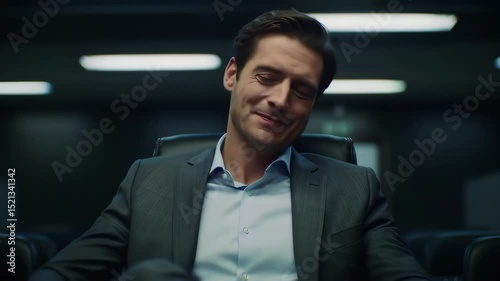 Man in a business suit rolls their eyes. Can be used as sarcasm, meeting, toxic work culture or other corporate reaction. 