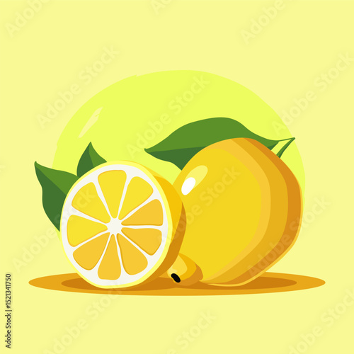Juicy healthy yellow lemon. Vector fruit illustration in flat style. Summer clipart for diet design