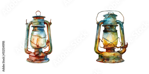 lantern camp watercolor vector illustration