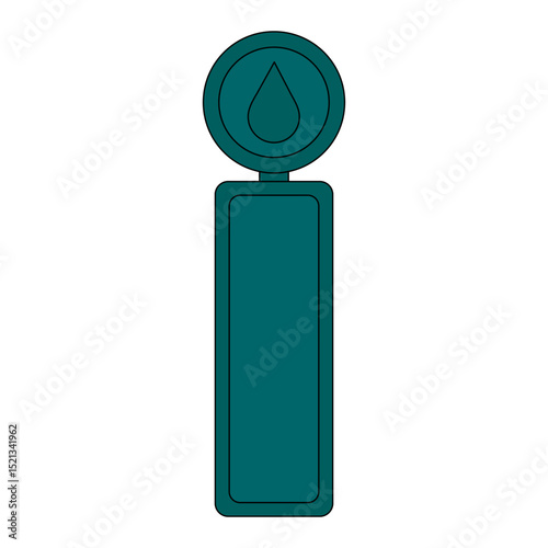 Disposable turquoise lancet with a protective cap featuring a blood drop symbol. Used for finger pricking to obtain blood for glucose testing. Concept of diabetes mellitus, chronic illness, healthcare