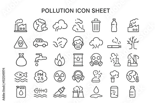 Environmental Threat: A collection of meticulously crafted icons, each symbolizing a different facet of environmental pollution.