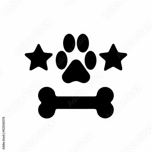 Pet Food Symbol with Stars Design Dog Paw and Bone Icon Vector.