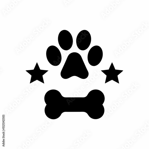 Pet Food Symbol with Stars Design Dog Paw and Bone Icon Vector.