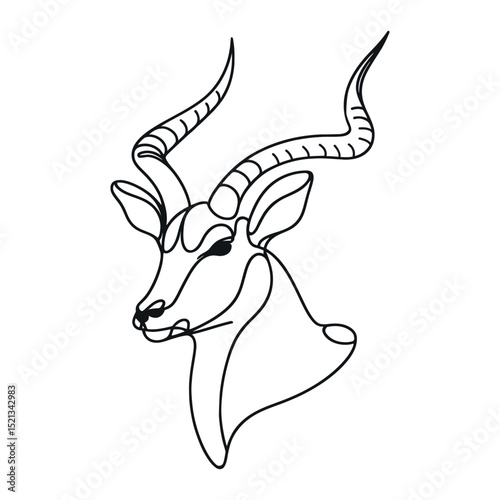 Antelope head minimalist drawing. Continuous line art. Vector illustration.