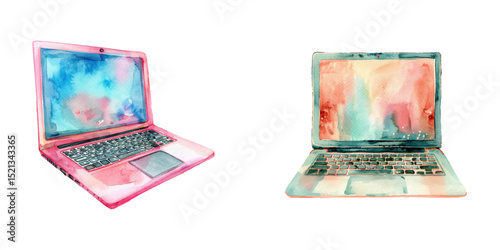 laptop watercolor vector illustration