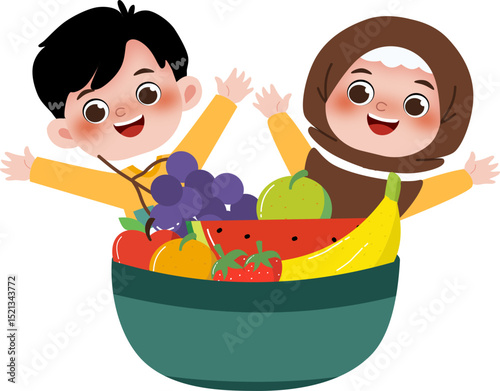 Kids hapoy with fruits