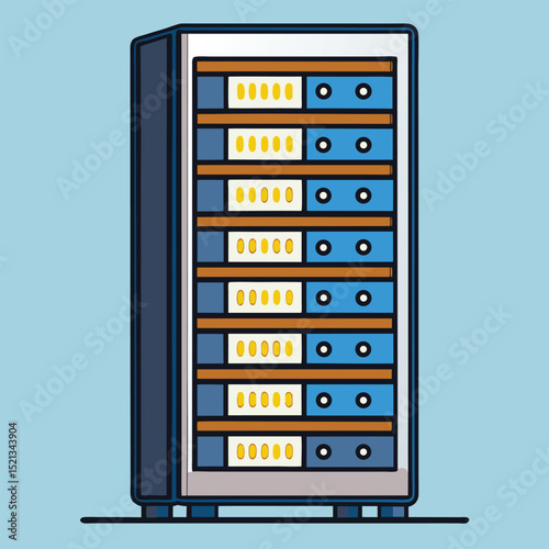 A server rack, a vertical rack with multiple horizontal units, symbolizing data centers, networking, and IT infrastructure.