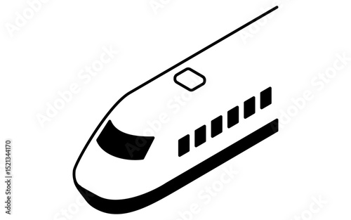 Vehicle icon, high-speed rail(bullet train), simple and cute isometric black and white line drawing icon
