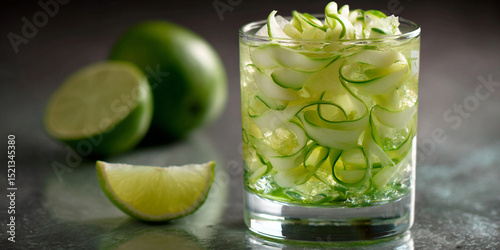Cóctel Apple de Liria con manzana fresca y rodajas de lima para un toque cítrico. generativa IA