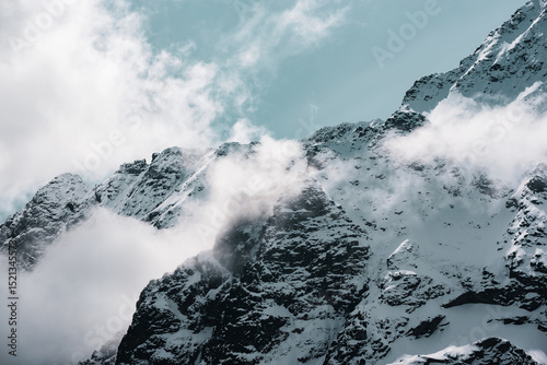Fototapeta Naklejka Na Ścianę i Meble -  Mountain peaks near Morskie Oko Lake in Poland at Winter. Tatras range
