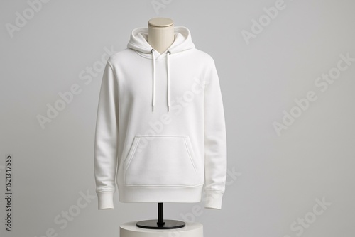 Realistic White Hoodie Mockup on Mannequin for Apparel Design and Branding