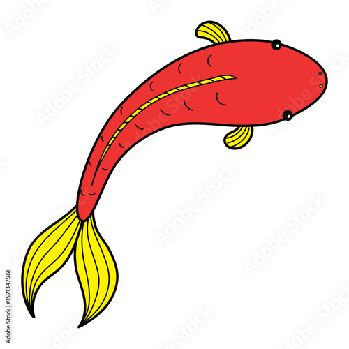 Koi carp fish hand drawn illustration, isolated vector. Line art style design. Summer clip art, seasonal element, print. Holidays, vacations, travel, sightseeing, aquatic animal