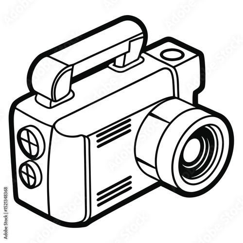 A modern video camera outline, showing a lens, symbolizing filmmaking, recording, and multimedia content creation.