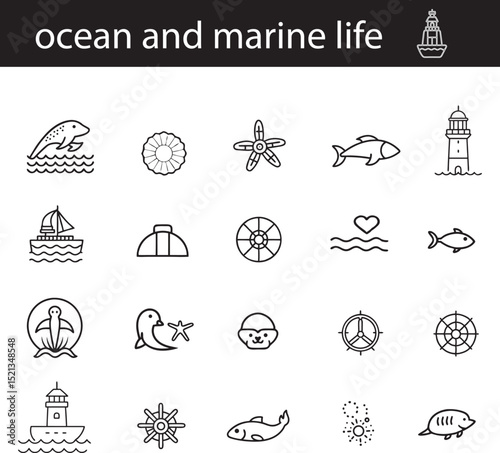 Ocean and Marine Life: A Collection of Line Icons