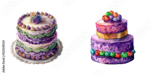 mardi gras cake watercolor vector illustration