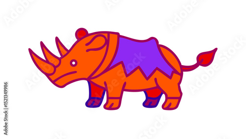 Cute and Expressive Logo Icon of a Thunderous Rhino with Armored Plates and a Powerful Horn